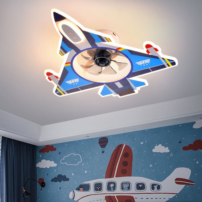 Flugzeugform -Form -Jungen -Zimmer Leuchte Leuchte Metall Cartoon LED Semi Flush Deckenleuchte in Blau