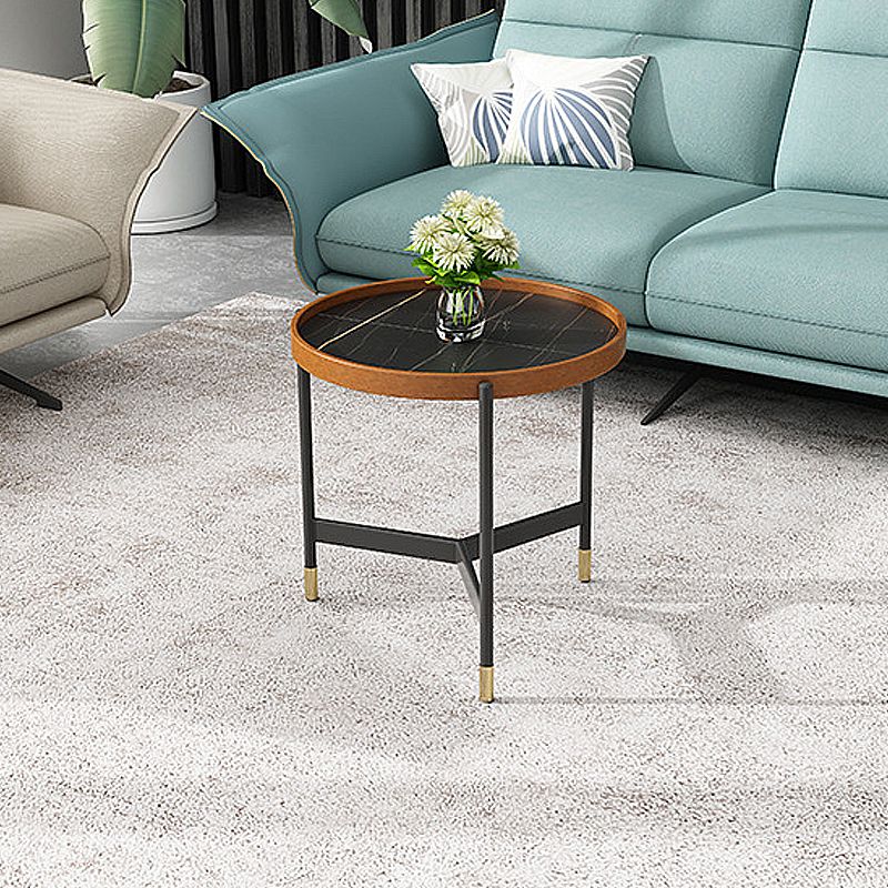 3 Legs Base Design Black Metal Base Rock Slab Top Round Coffee Table