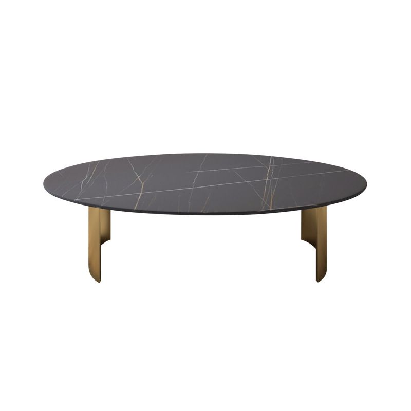 Oval Slate Coffee Table Glam 2 Legs Coffee Cocktail Table, 15.74" High