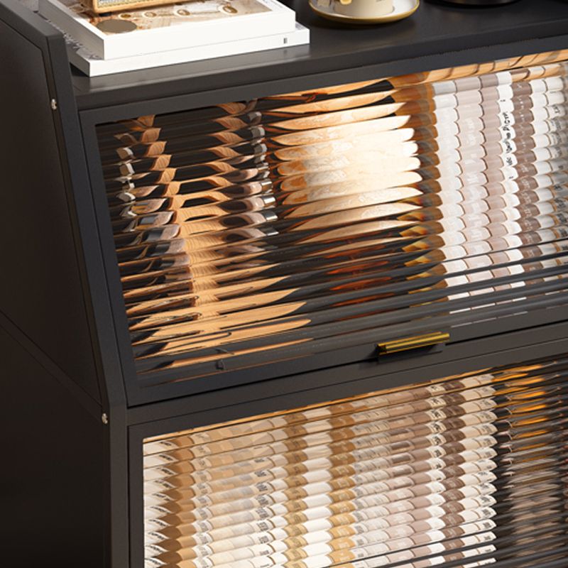 Cabinets Included Night Table Metal Black / White Nightstand with Glass Doors