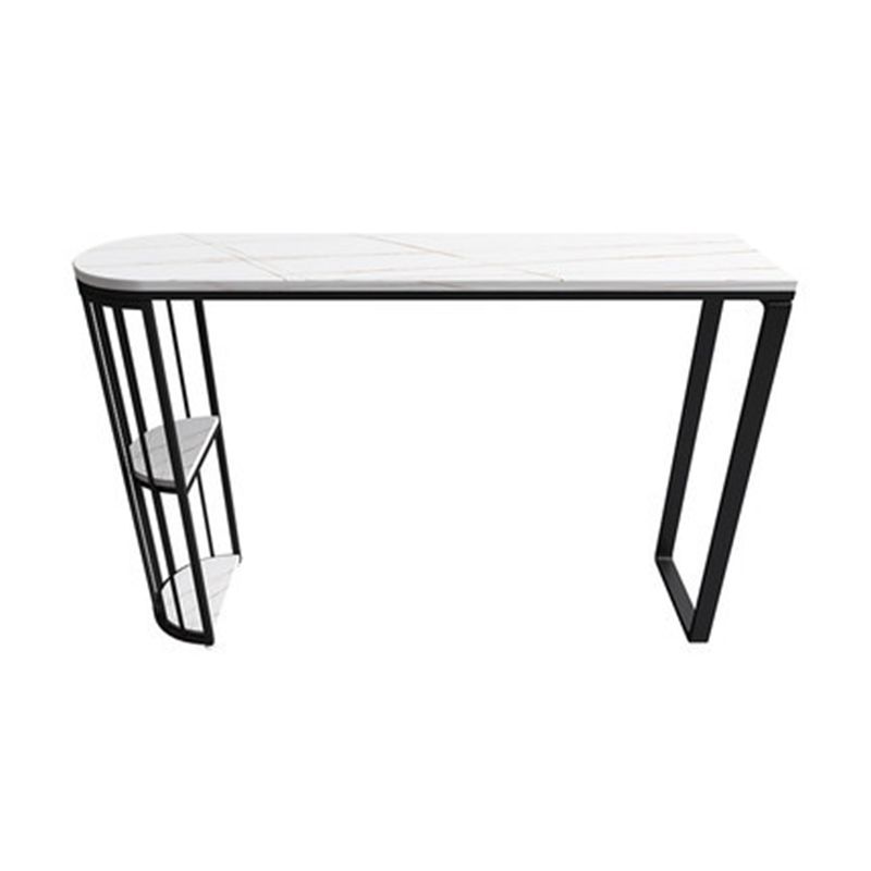 White Sintered Stone Bar Table Metal Base Dining Table with Storage Shelves