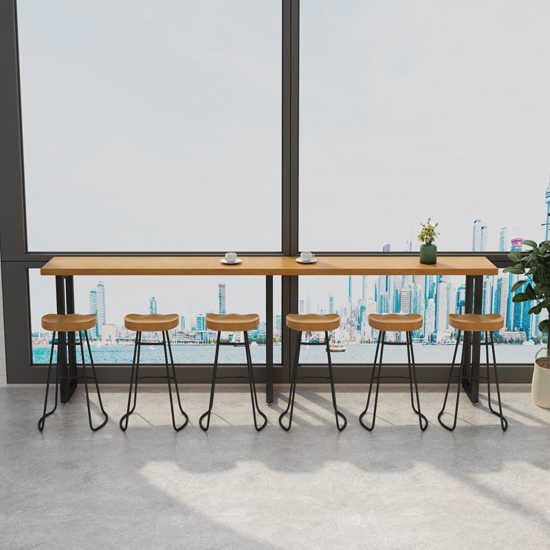 Kitchen Natural Finish Solid Wood Pub Table with Black Metal Frame