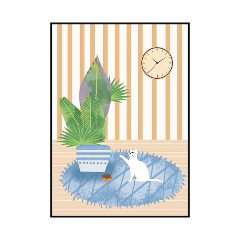 Light Color Kids Canvas Print Kitten Playing on the Carpet Wall Art Decor Above Bed