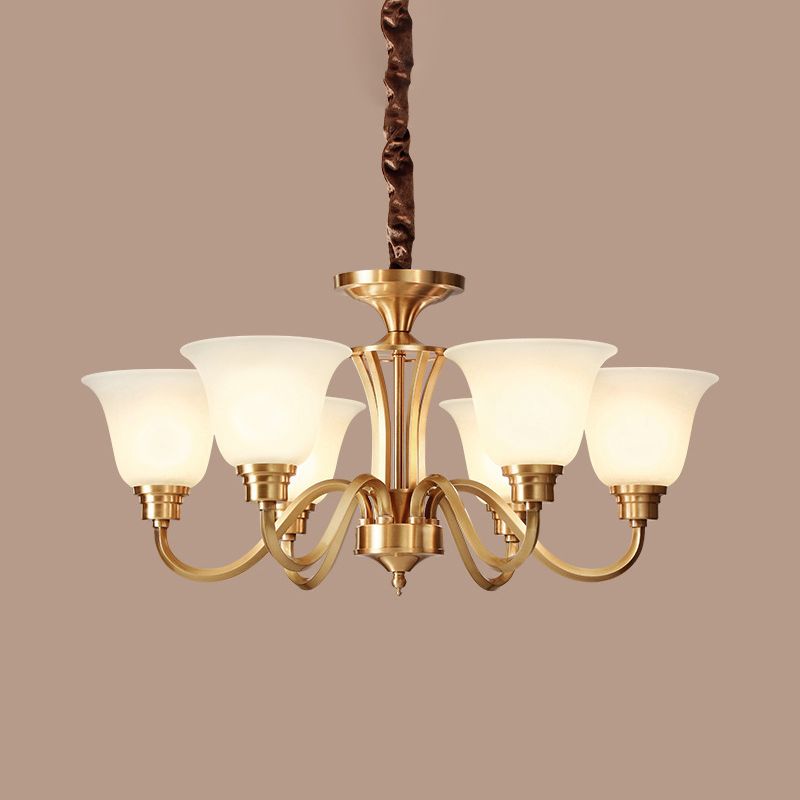 Flared Stairs Ceiling Chandelier Antique Frosted Glass Brass Pendant Lighting Fixture