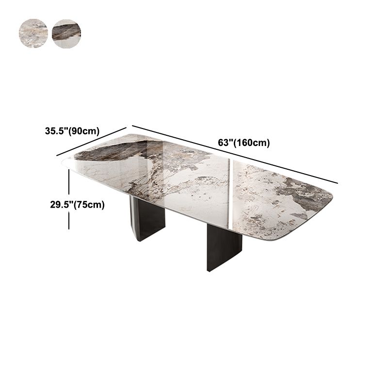 Industrial Double Pedestal Dining Table Rectangle Stone Top Dining Room Table