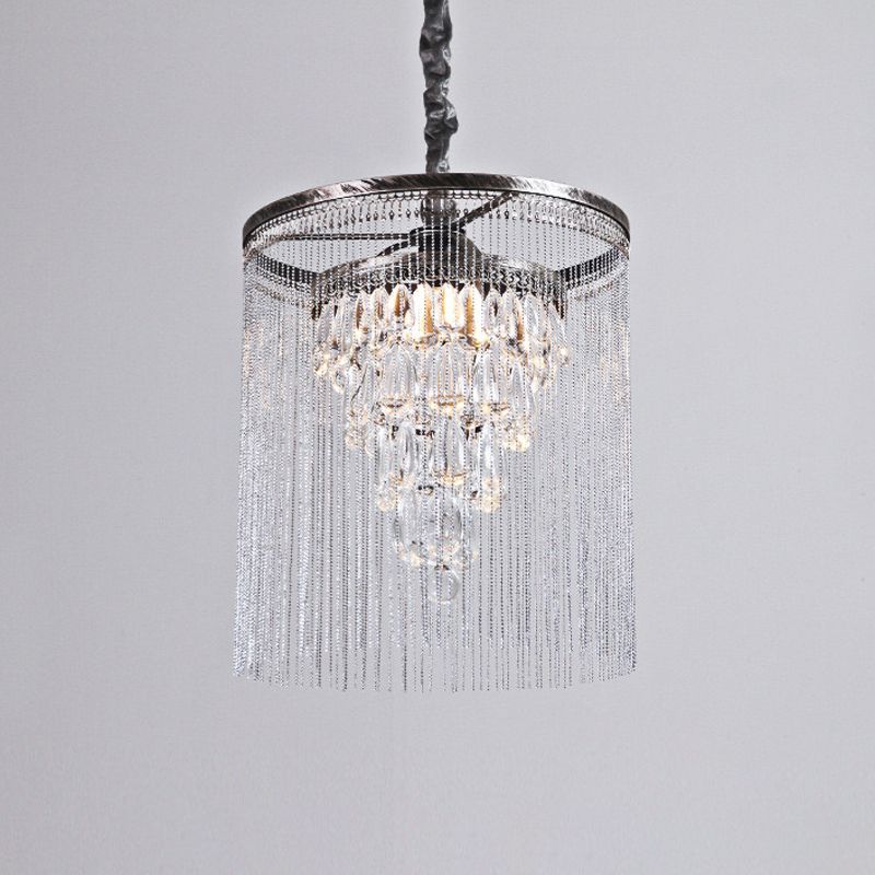 Eenvoudige taps toelopende hanglamp kristallen druppel 1 lichte eetkamer met metalen kraal deco in zilver
