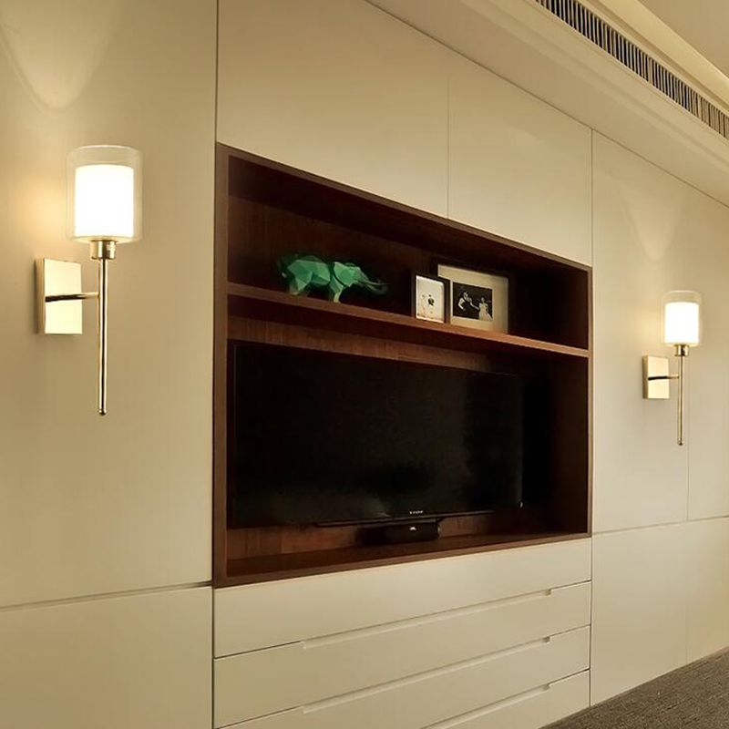 Beige/Chrome Cylindrical Sconce Modern 1 Light Smoke/Clear Glass Wall Mount Light with Switch/No Switch/Cable Switch