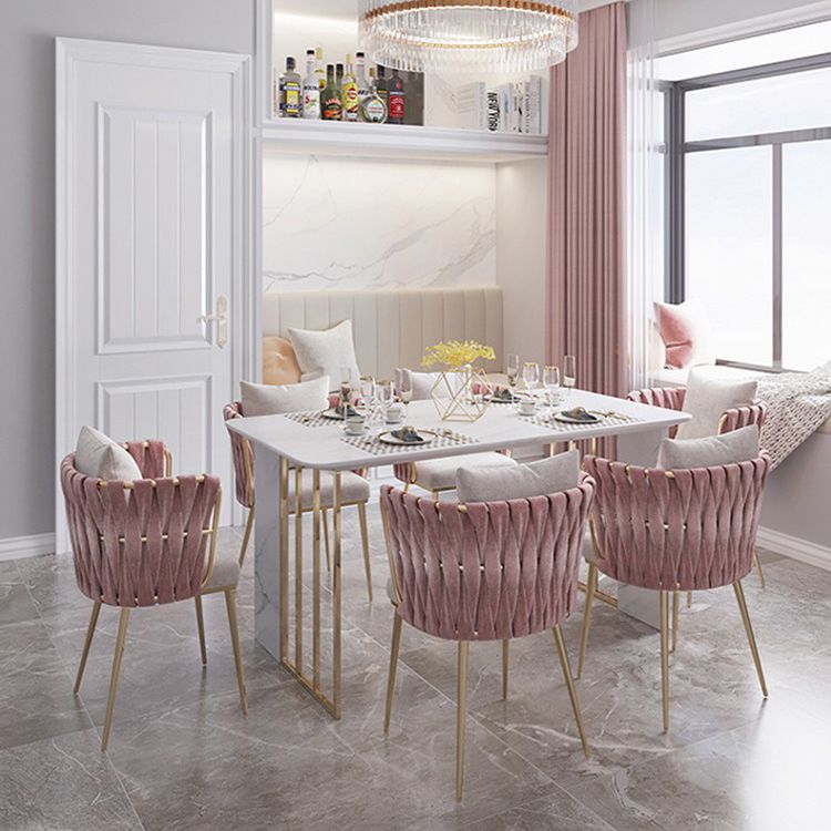 Scandinavian Bedroom Velvet Side Chair Light Color Solid Back Dining Chair