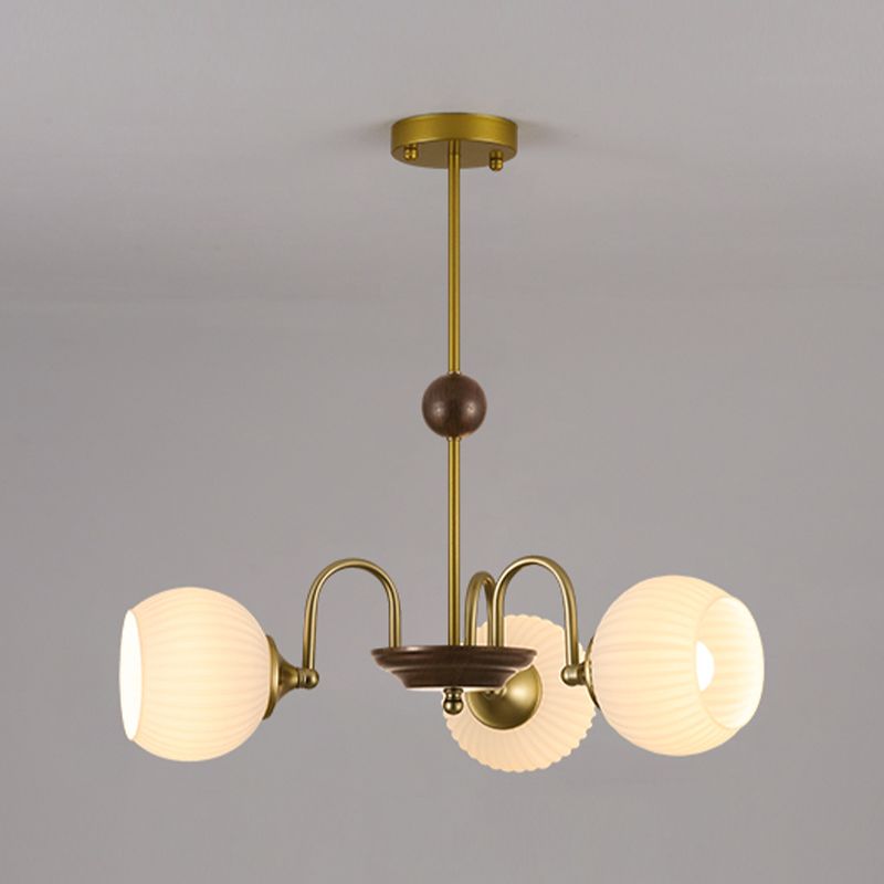 Bowl Shade Hanging Light Modern Style White Glass Chandelier for Living Room