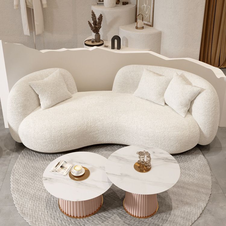 Contemporary White Wool Sofa with Tuxedo Arm and Black Base for Apartment