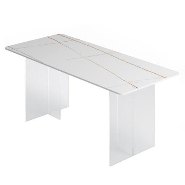 Rectangle Stone Modern Dining table Clear Double Pedestal Dining Table