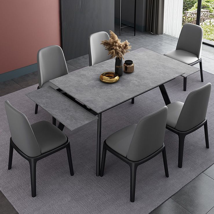 Mesa de comedor industrial rectangular extensible mesa de piedra sinterizada con 4 piernas negras