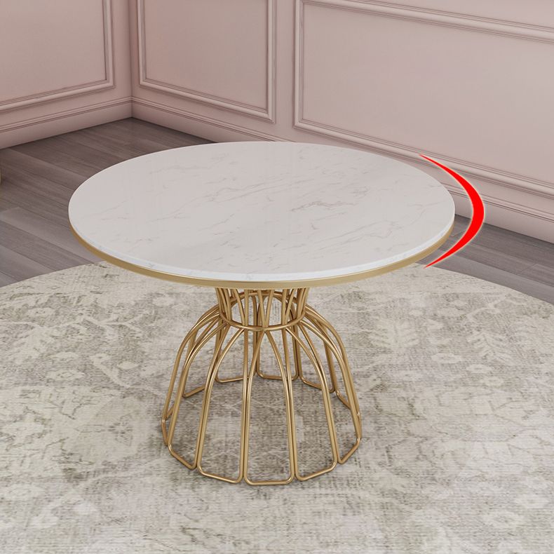 Round White Top Dining Table Traditional Luxury Dining Table with Gold Frame