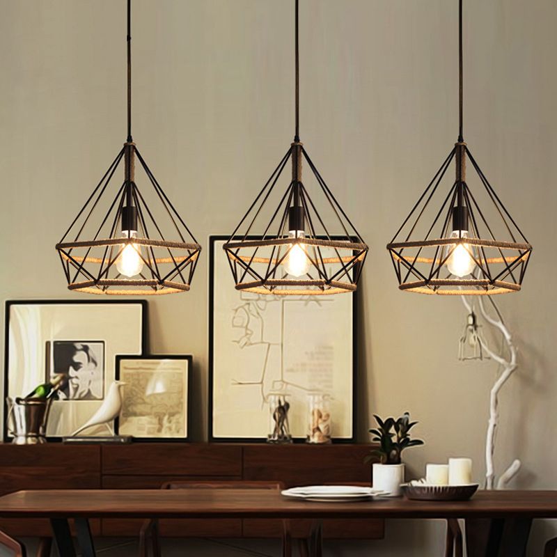 Lampadella in stile diamante in stile industriale retrò sala da pranzo in ferro battuto