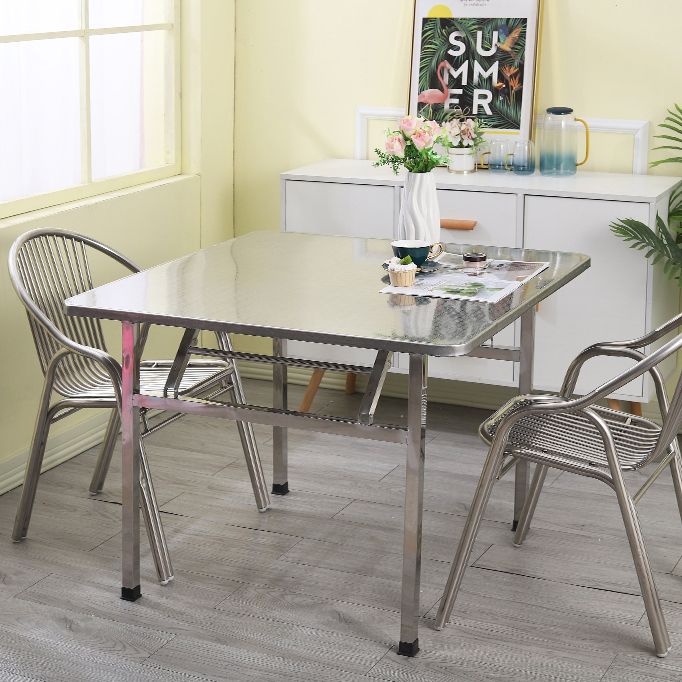 Industrial Square Stainless Steel Dining Table Standard Silver Dining Table for Kitchen