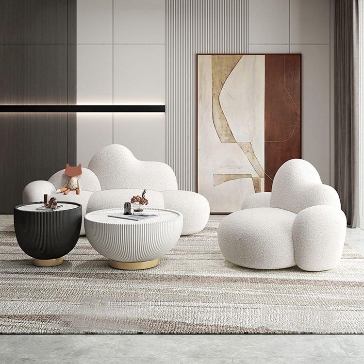 Contemporary White Wool Sofa with Tight Back for Living Room