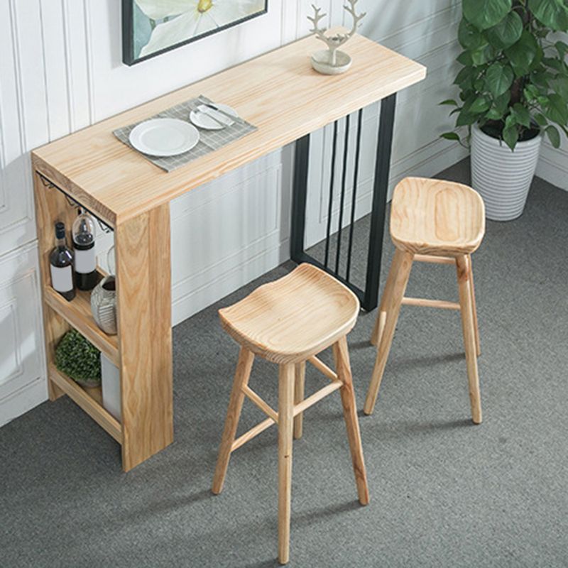 Modern Solid Wood Bar Table Dining Table with Storage Shelves