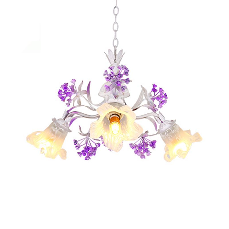 Ivory Flower Hanging Chandelier Pastoral White Glass 3/5/7 Lights Living Room LED Ceiling Pendant