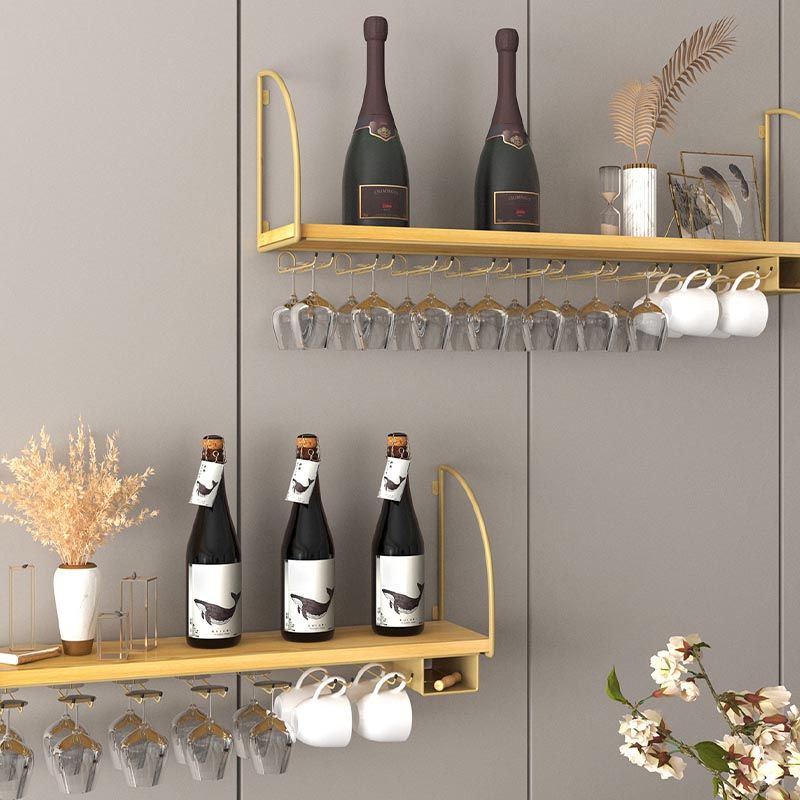 Wall Mounted Solid Wood Wine Bottle & Glass Rack Industrial Bottle Rack