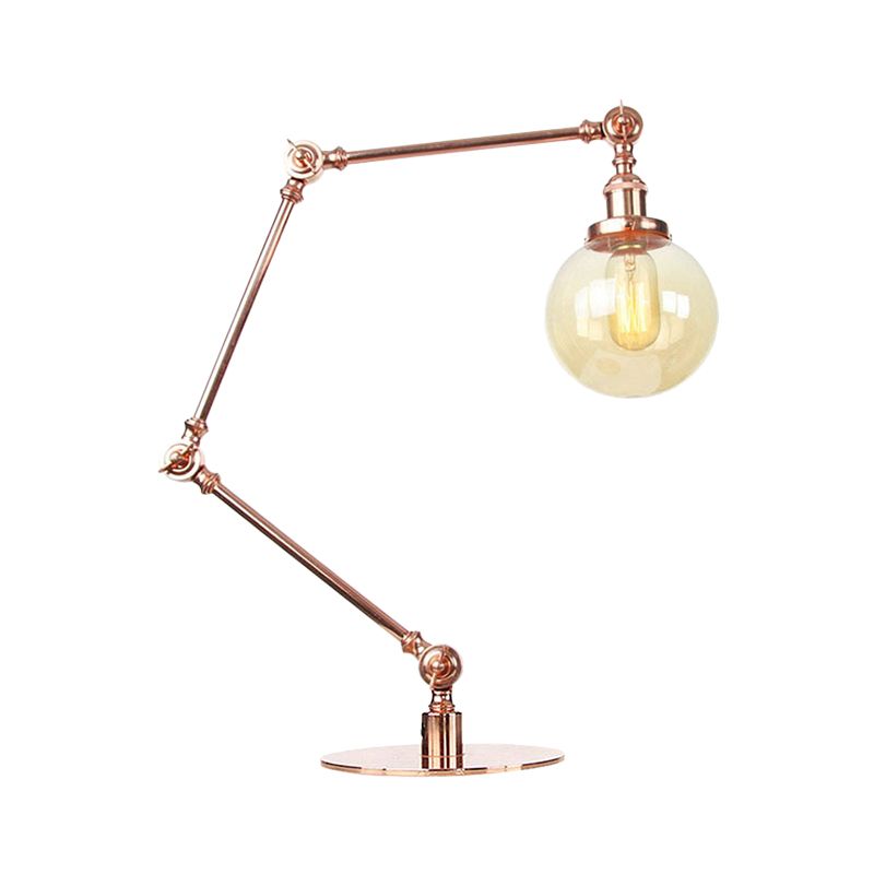 Industrial Global Table Lamp Amber/Clear Glass 1 Light Restaurant Table Light with Adjustable Arm in Black/Brass Finish
