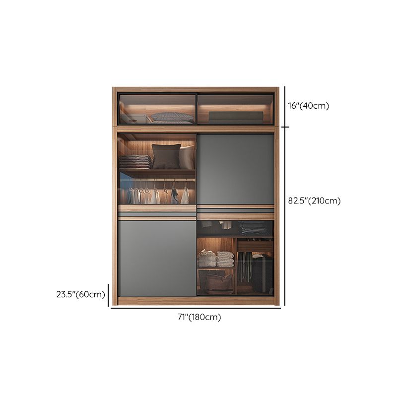 Brown and Gray Storage Cabinet Modern Sliding Door Cabinet with Drawers