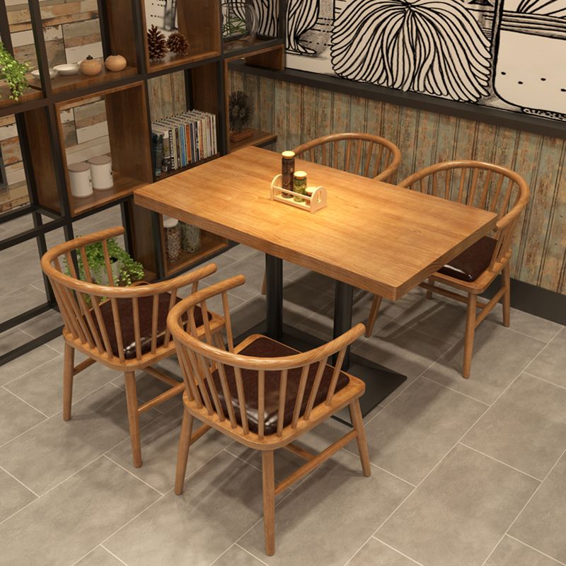 Industrial Style Home Solid Wood Dining Table Rectangular Shape Table with Single Pedestal Base