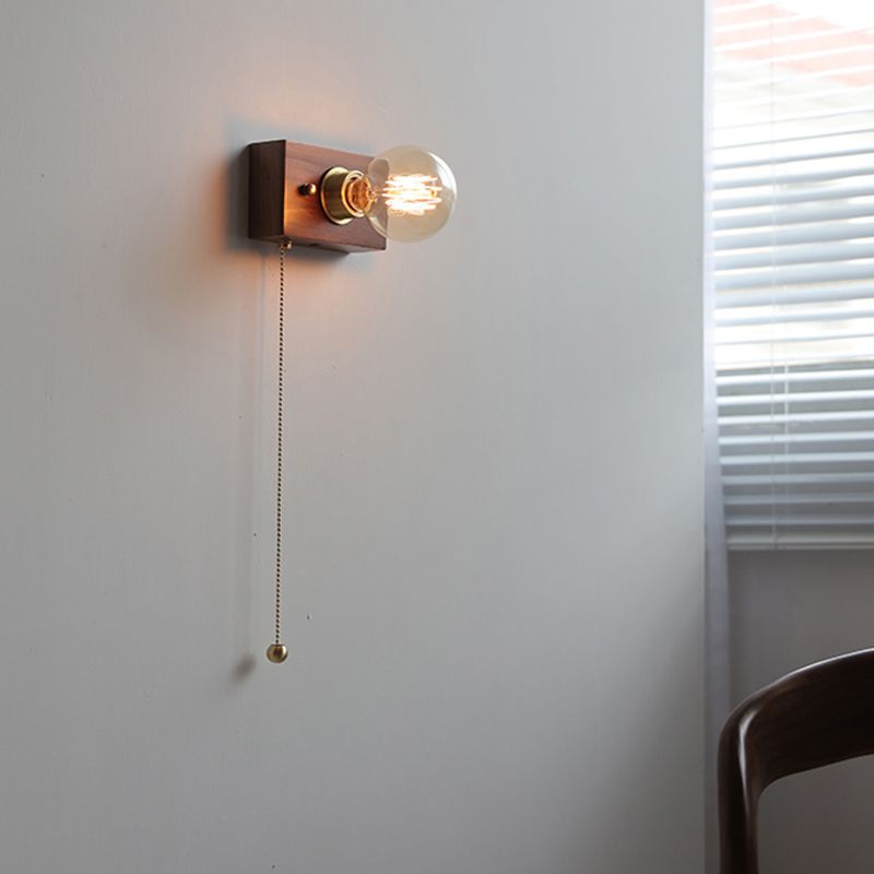 Minimalist Wall Sconce Exposed Bulb Wooden Sconce Light for Bedroom