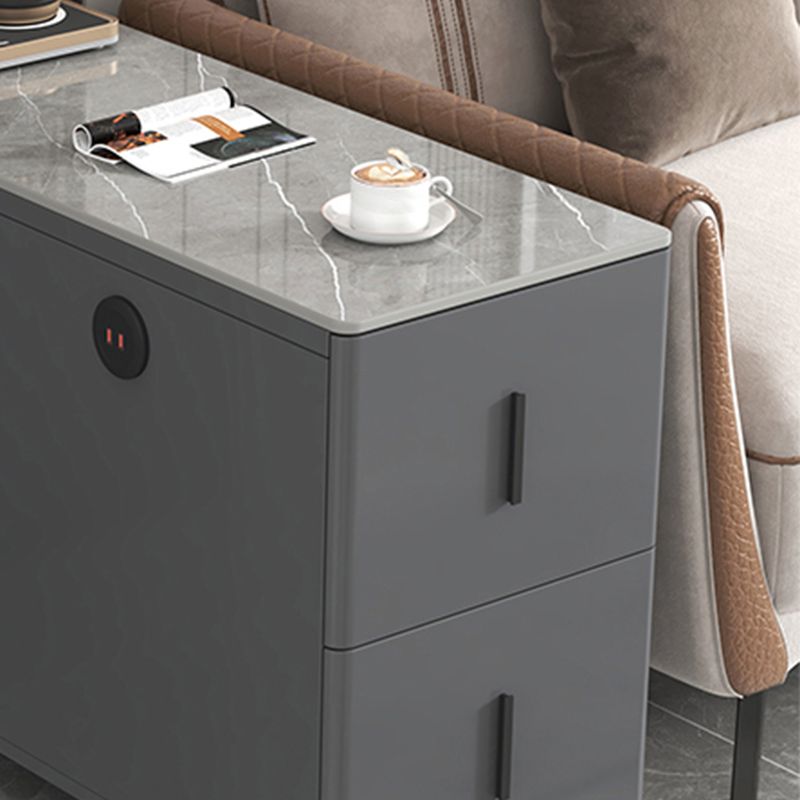 Sofa Side Accent Table with 2 Storage Drawers and Rectangle Stone Top
