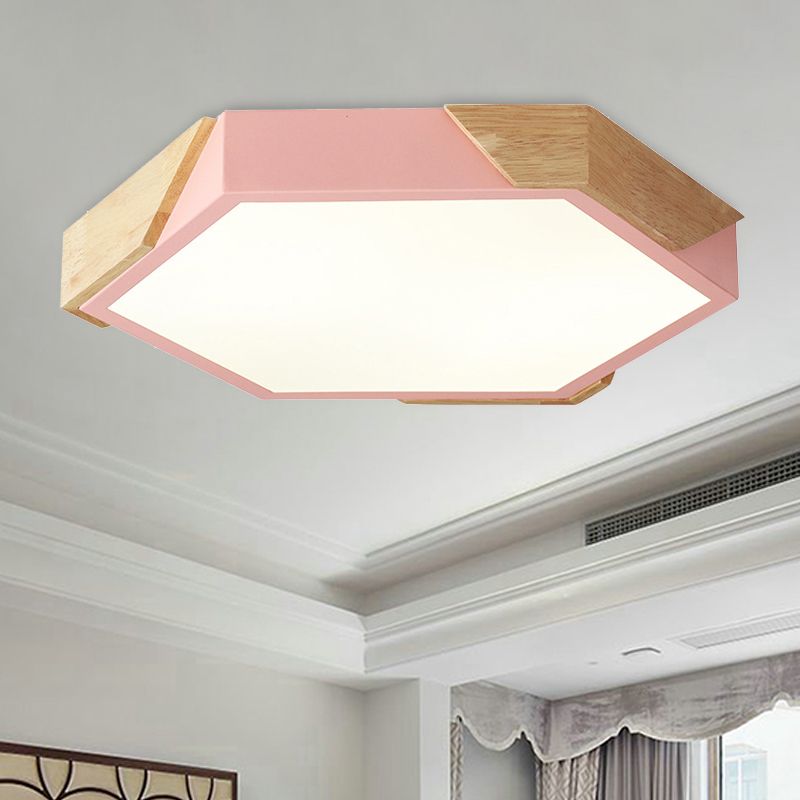 Slim Panel Hexagon Plafond Licht Macaron Loft Acryl LED Groen/Pink/wit/Geel Flush Mount Light in Warm Licht voor Kindergarten