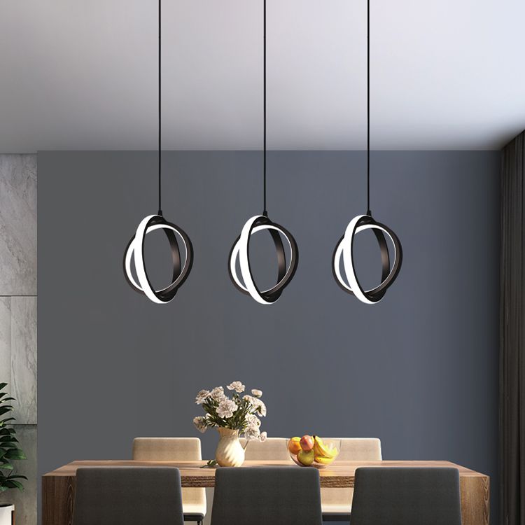 Black Circling Rings Pendant Light Minimalist Aluminum Suspension LED Light Fixture