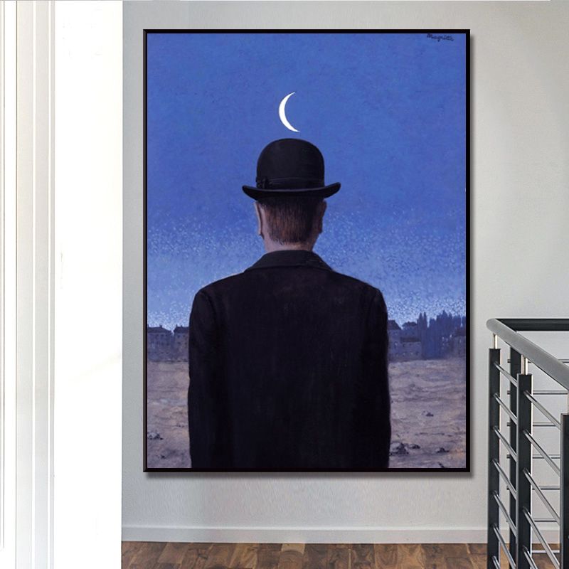 Surrealismus-Leinwandkunst, dunkle Farbe, Magritte-Figur auf der Rückseite, Gemälde, Wanddekoration für Schlafzimmer