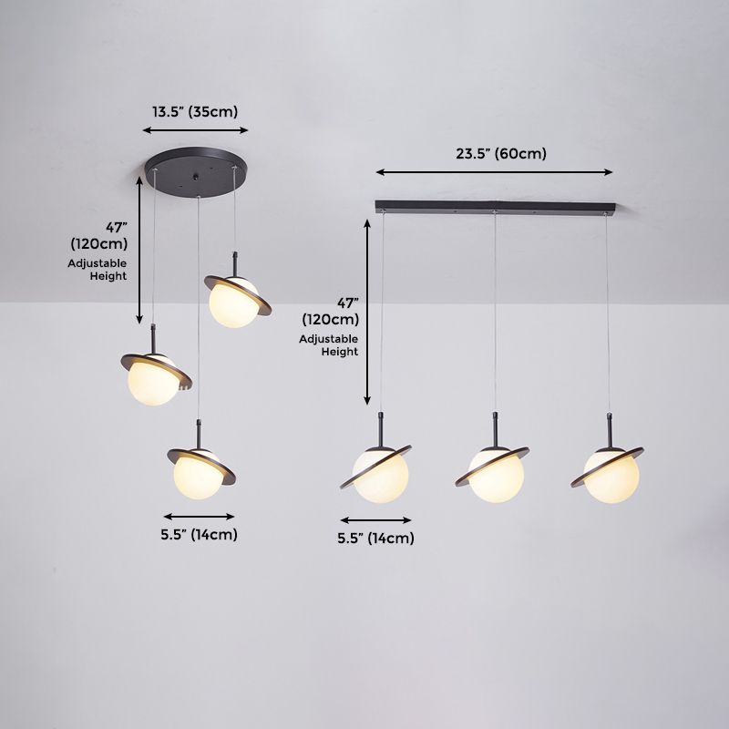 Modern Style Ceiling Light with Moon Design Glass Shape, Wood Accents Cluster Lighting