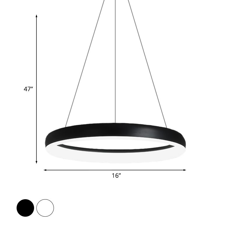 Anello a sospensione del lampadario Minimalista in metallo bianco/nero LED LED LEDULUM LIGHT in luce bianca/calda, 16 "/23,5" /31,5 "Dia