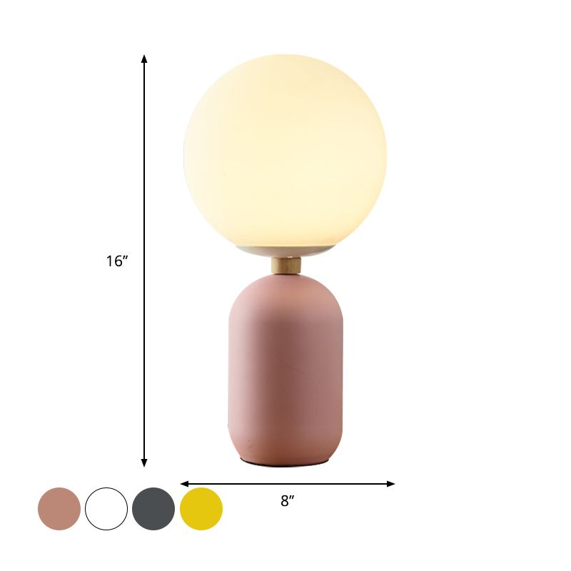 Global White Glass Night Table Lamp Nordic 1-Bulb Grey/White/Pink Reading Book Light with Cylinder Base