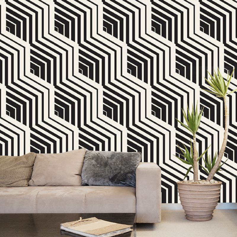 Black-White Modern Art Mural Wallpaper Whole Diagonal Chevron Pattern Wall Decor for Home