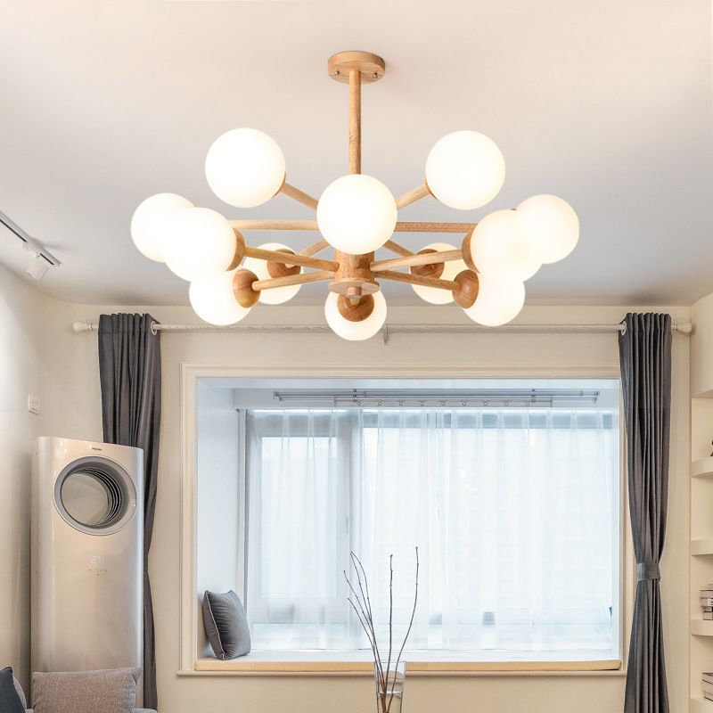 Zeitgenössische hölzerne Kronleuchter Decke Hängende Leuchte mit einstellbarem Federdraht