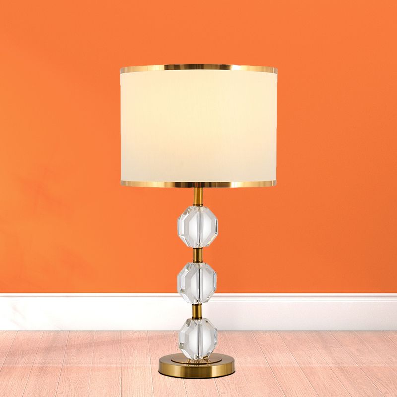 Beveled Crystal Gold Night Table Lamp Spherical 1 Bulb Traditional Fabric Desk Light for Bedroom