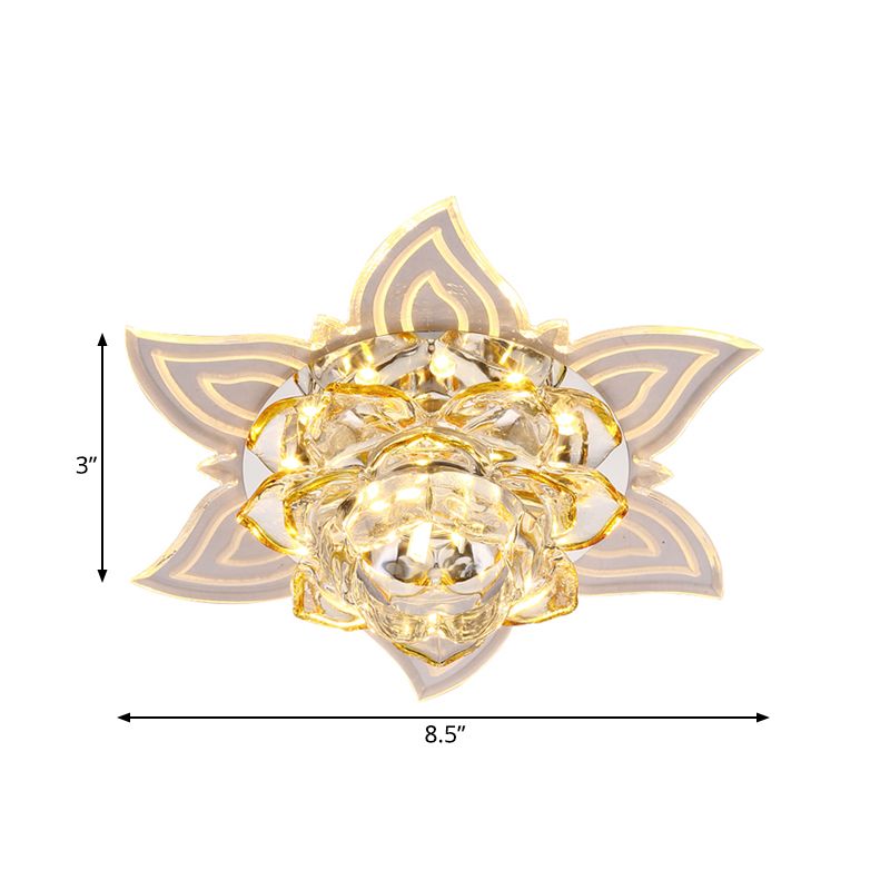 LED Flushmount Simplicity Bedroom Ceiling Lamp with Flower Crystal Shade in Yellow, Warm/White/Multi Color Light