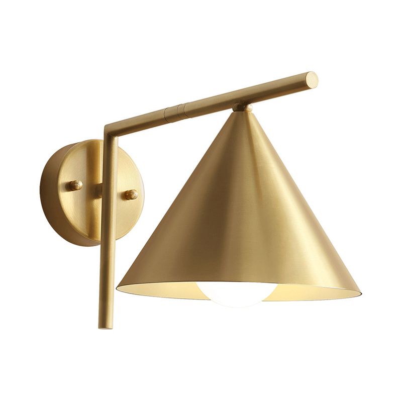 Forma a forma di cono Light Modernist Iron 1 Bulb Lampada montata a parete dorata con braccio angolare destro