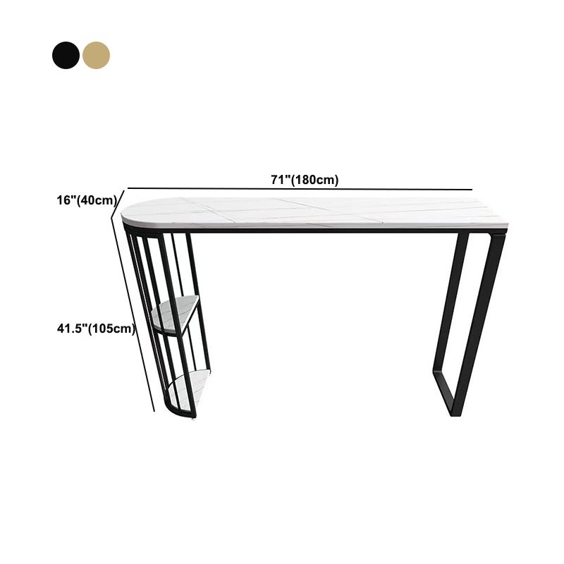 White Top Bar Table Sintered Stone Dining Table with Storage Shelve for Living Room