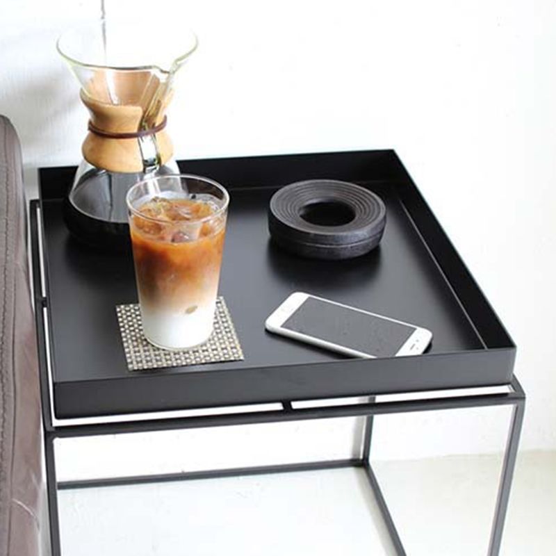 Iron Coffee Table Mid-Century Modern Frame Cocktail Table in Black