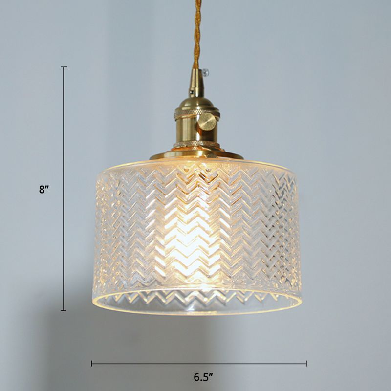 Zylindrische Nachthänge -Lampe Vintage Wave Glass 1 Glühbirne Anhängerleuchte