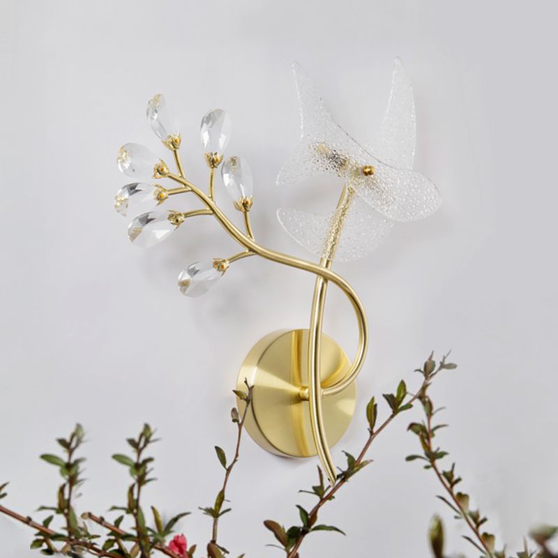 Éclairage d'écran de branche simple 2 têtes lampe à paroi cristalline à facettes en or, gauche / droite