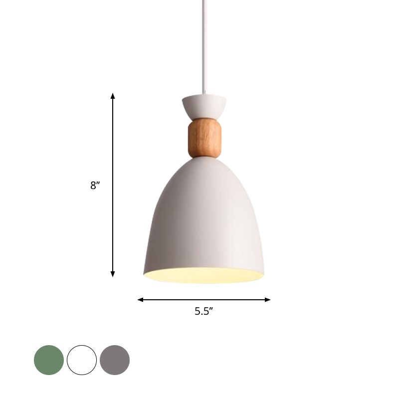 Macaron Style Dome Hanging Ceiling Light 1 Bulb Metal Pendant Light with Adjustable Cord in Grey/White/Green over Table