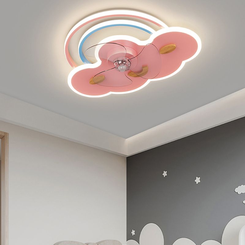 3-Blade Ceiling Fan Children Pink/Blue Metallic Fan with Light for Dining Room