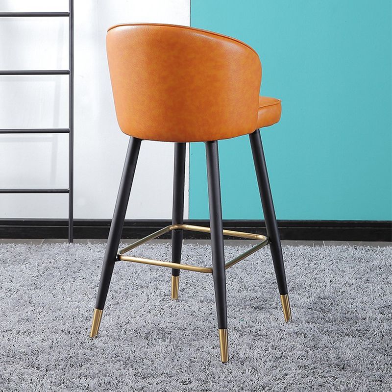Leather Counter Stool Scandinavian Style Armed Low Back Stools for Home