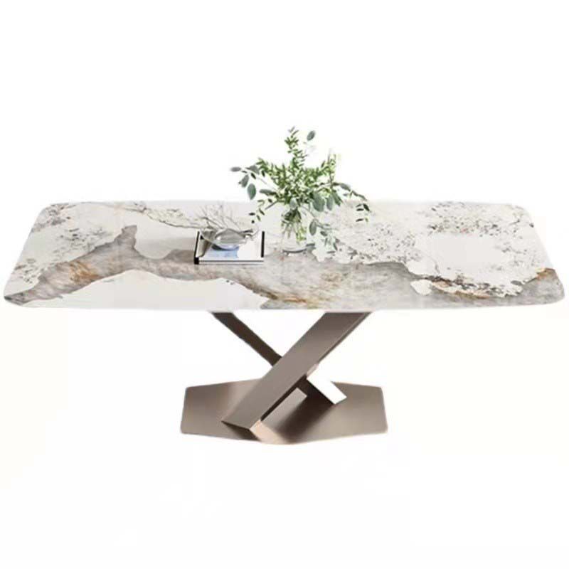 Glam Style Sintered Stone Table Rectangle Table with Metal Legs for Home Use