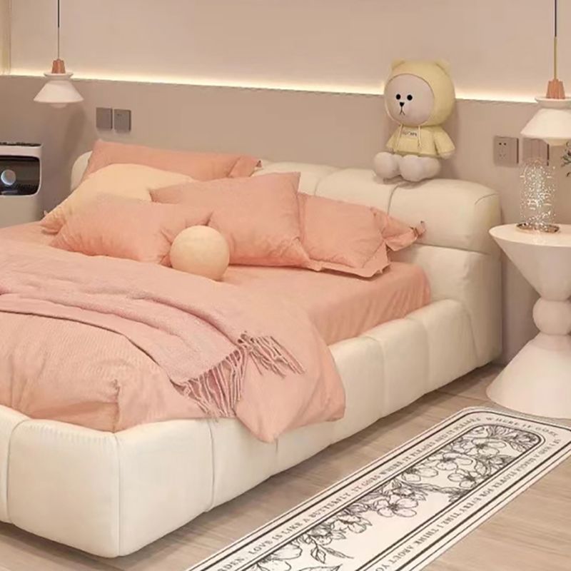 Contemporary Standard Bed with Tufted Genuine Leather Headboard