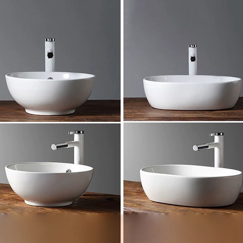Modern Vessel Bathroom Sink Porcelain Oval with Pop-Up Drain Bathroom Sink