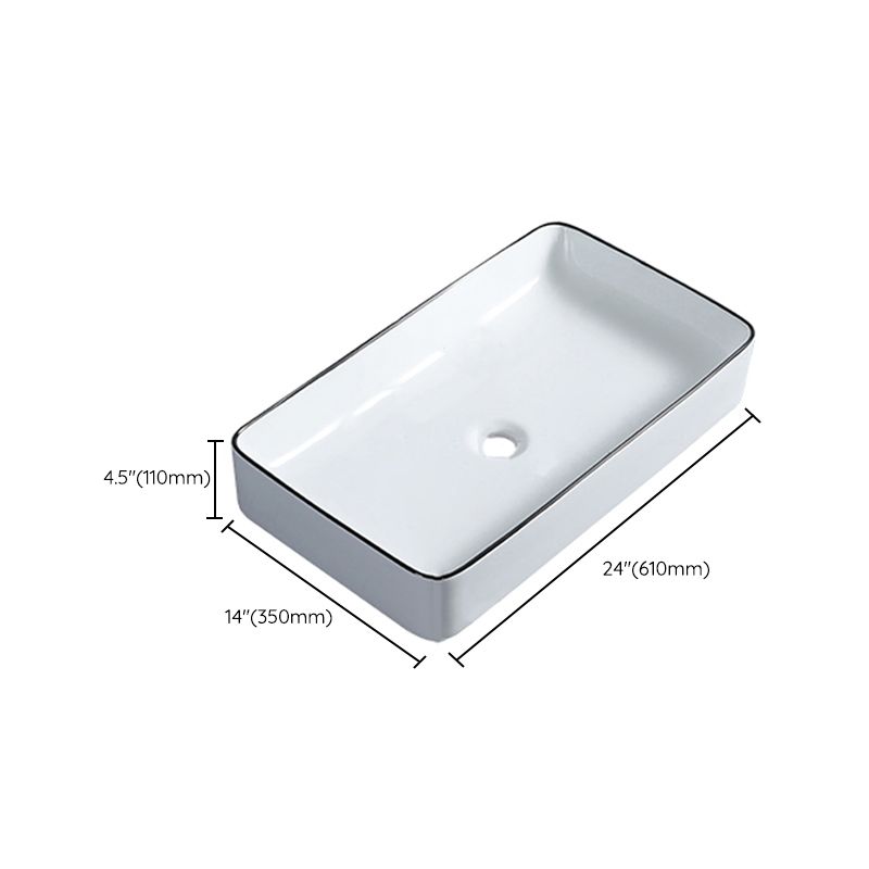 Modern Bathroom Sink with Single Faucet Hole Porcelain Rectangular Vessel Bathroom Sink
